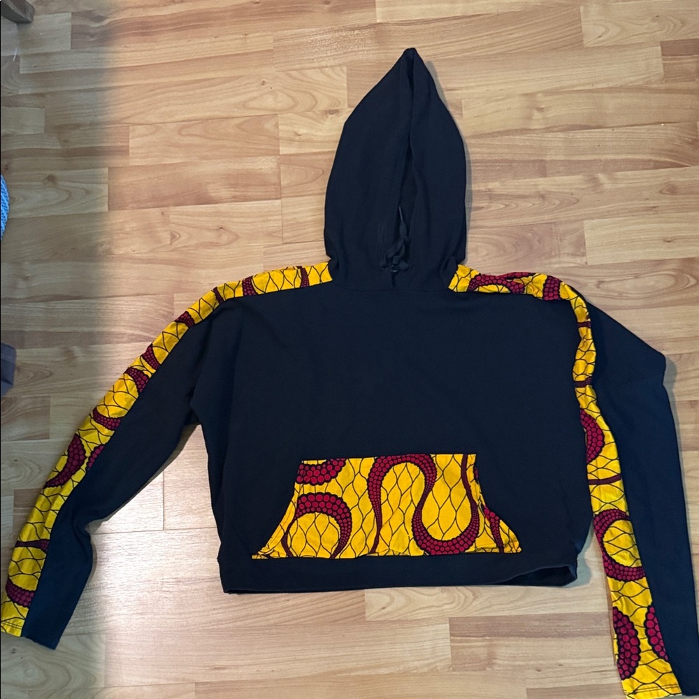 Black Hoodie with Yellow & Red Accent Panel